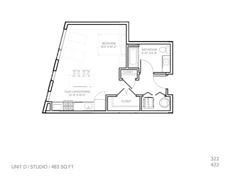 Floor plan for studio, 1 bath, 467 sqft